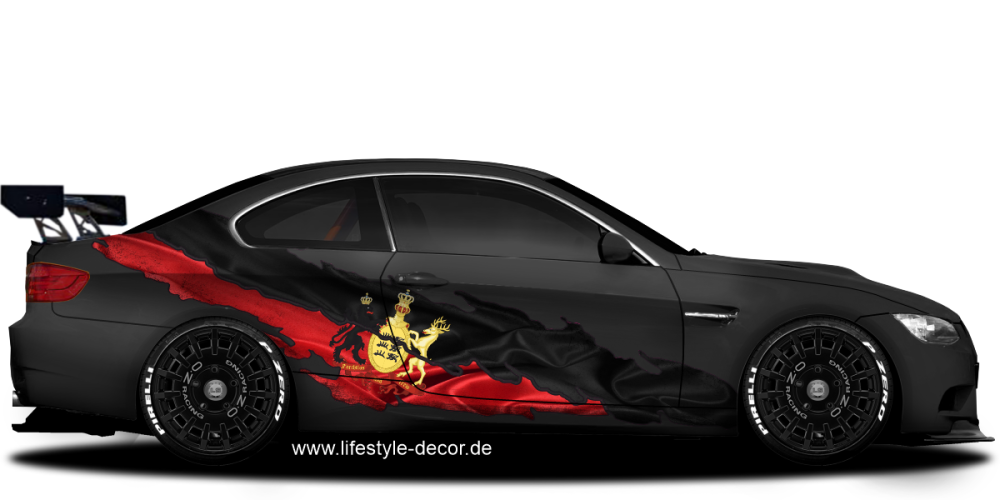 Autoaufkleber Flagge von Württemberg auf Fahrzeugseite von dunklem Auto