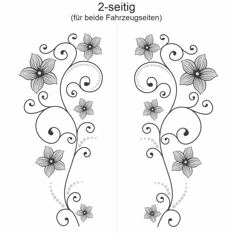 Ein hübscher Autoaufkleber mit Frühlingsornament - Ansicht zweiseitig für beide Fahrzeugseiten Ein hübscher Autoaufkleber mit Frühlingsornament - Ansicht zweiseitig für beide Fahrzeugseiten