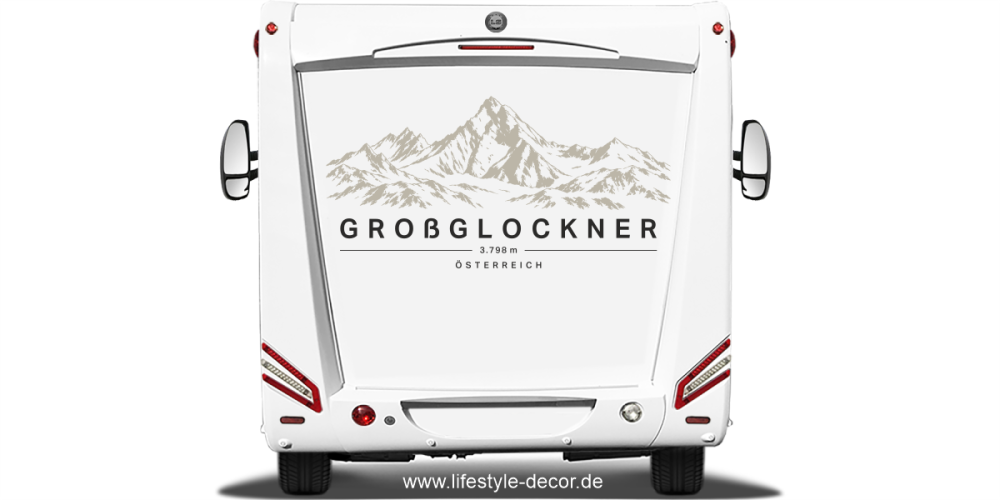 Autoaufkleber Großglockner auf Heck von Wohnwagen oder Wohnmobil