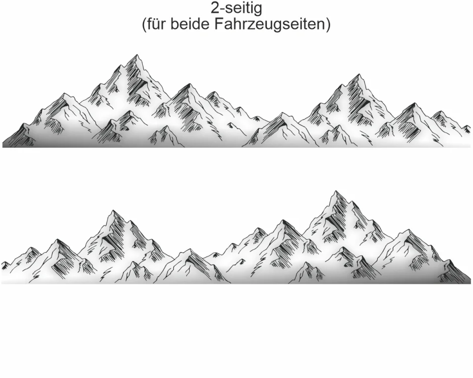 Autoaufkleber Hochgebirge - Ansicht zweiseitig für beide Fahrzeugseiten und Farbauswahl