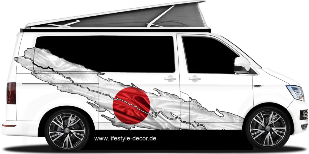 Autoaufkleber japanische Flagge auf Fahrzeugseite von Camper