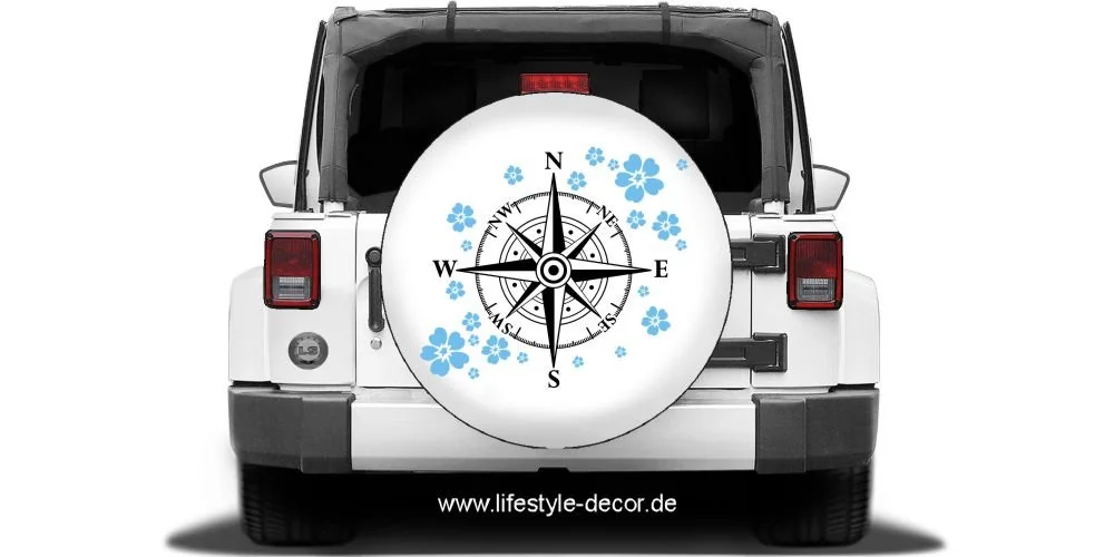Bunter Autoaufkleber Kompass mit Blumen