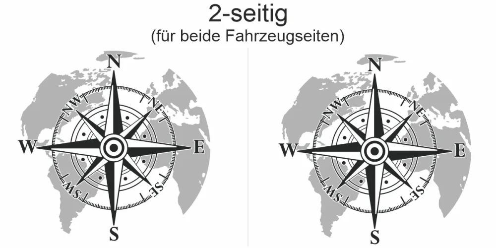 er Autoaufkleber Kompass mit Weltkarte - Ansicht Ausrichtung