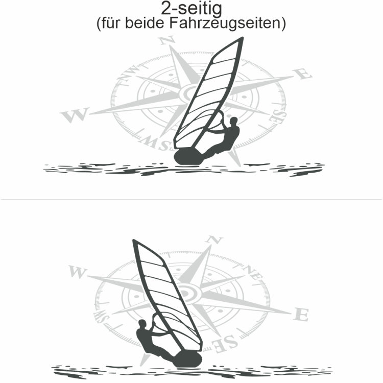 Autoaufkleber Kompass mit Windsurfer