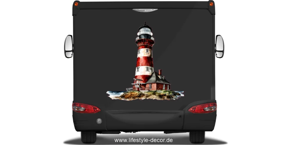 Autoaufkleber Leuchtturm am Meer auf dunklem Heck Autoaufkleber Leuchtturm am Meer auf dunklem Heck