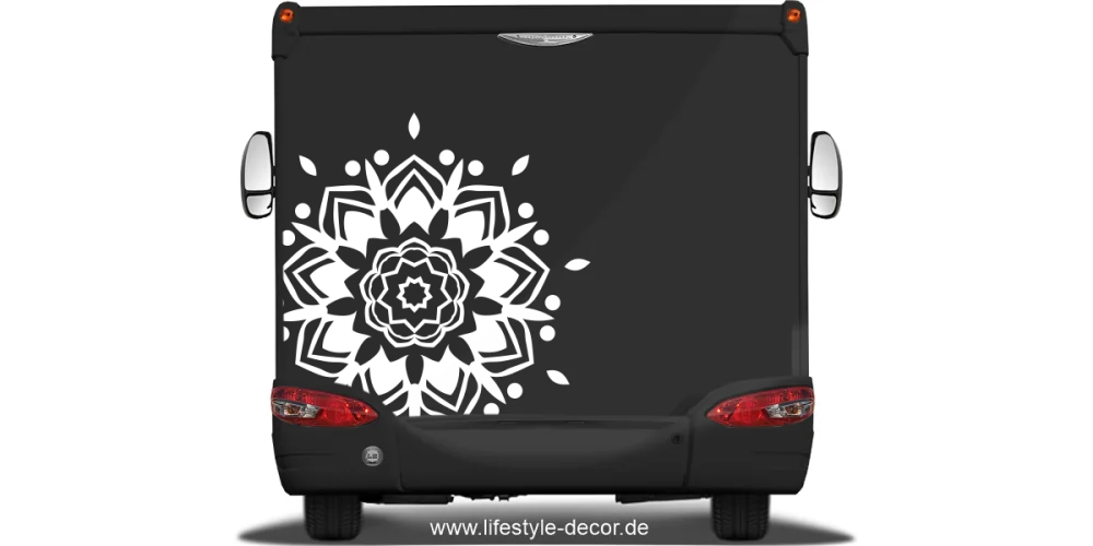 Mandala als Autoaufkleber auf Heck von Wohnmobil oder Wohnwagen - Ansicht Farbauswahl