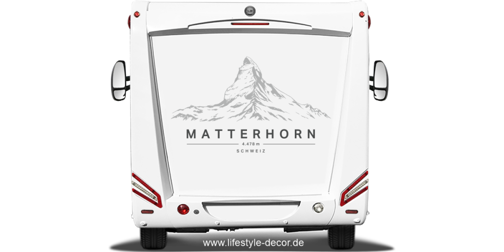 Autoaufkleber Matterhorn auf Heck von Wohnwagen oder Wohnmobil
