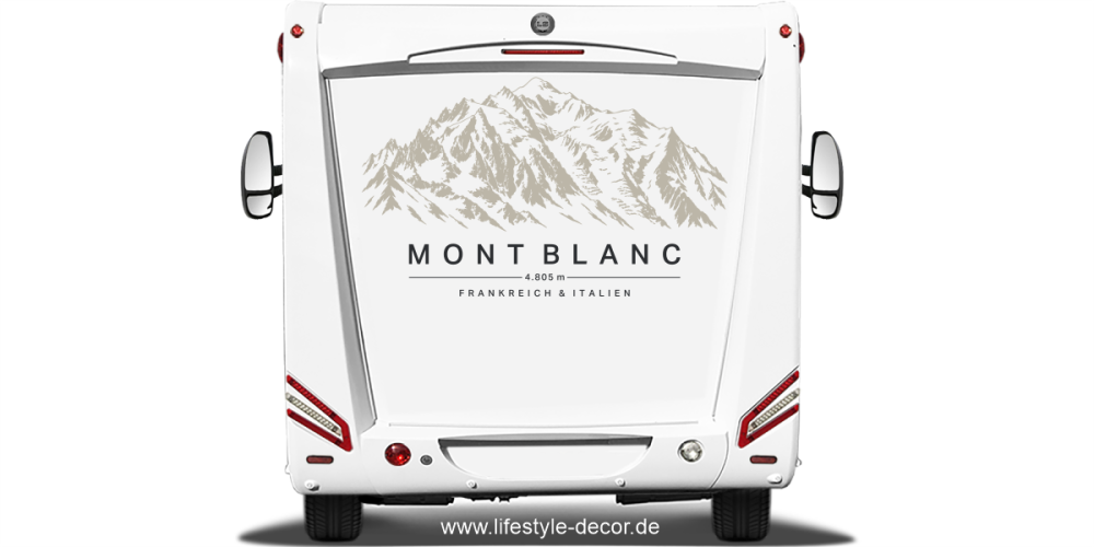 Autoaufkleber Mont Blanc auf Heck von Wohnwagen oder Wohnmobil