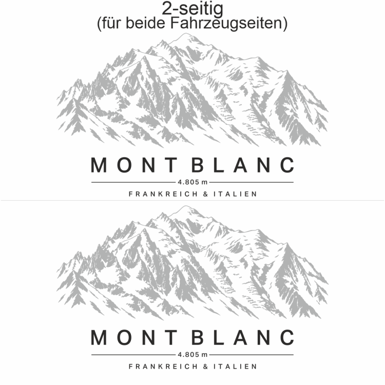 Autoaufkleber Mont Blanc - Ansicht zweiseitig für beide Fahrzeugseiten