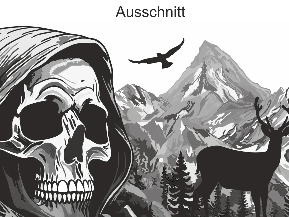 Autoaufkleber Mystisches Gebirge mit Totenkopf - Ansicht Ausschnitt und Farbauswahl
