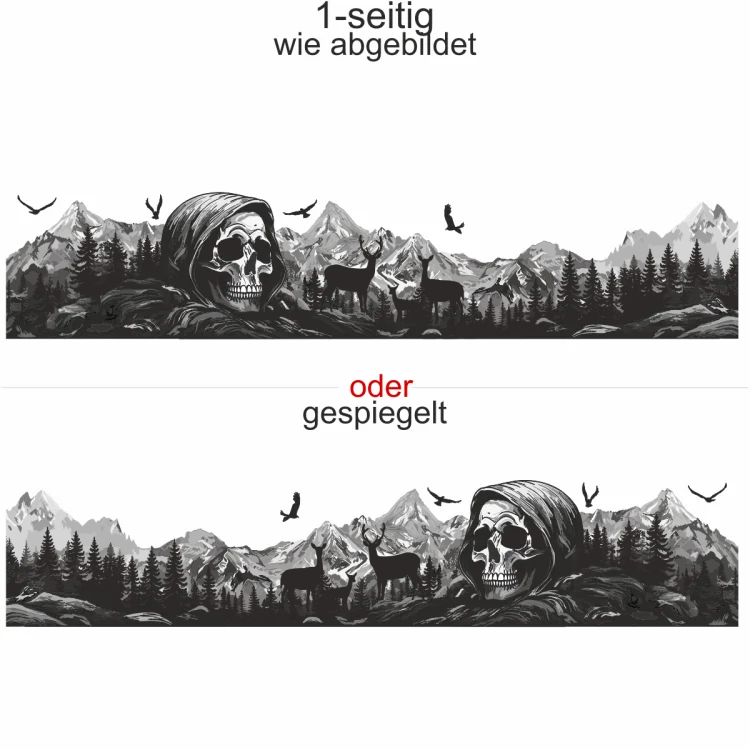 Autoaufkleber Mystisches Gebirge mit Totenkopf - Ansicht Ausrichtung und Farbauswahl