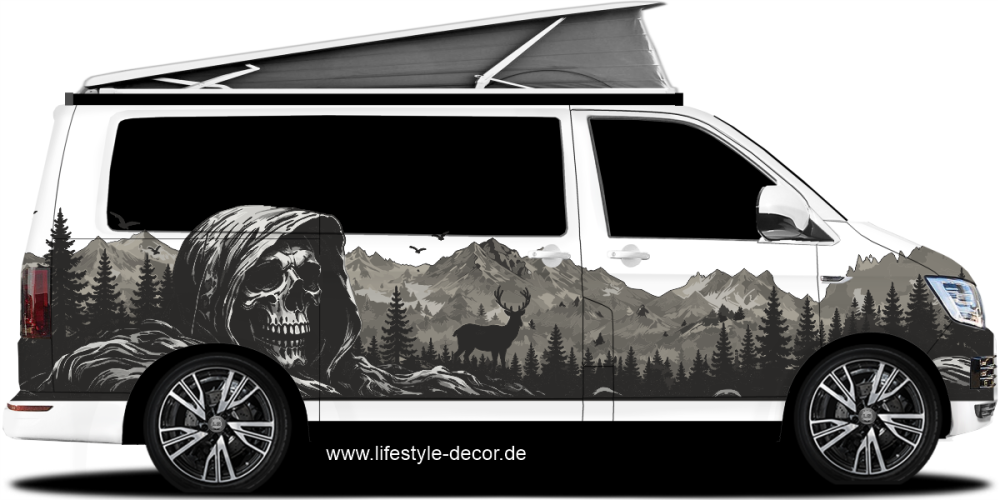 Autoaufkleber Mystisches Gebirge mit Totenkopf