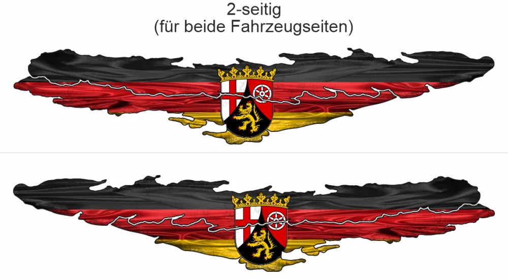 Autoaufkleber die Fahne von Rheinland-Pfalz - Ansicht zweiseitig für beide Fahrzeugseiten