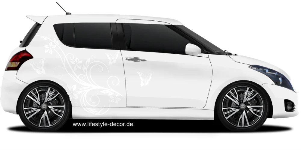 Autoaufkleber Schmetterlingzauber auf hellem PKW - Ansicht Farbauswahl Autoaufkleber Schmetterlingzauber auf hellem PKW - Ansicht Farbauswahl