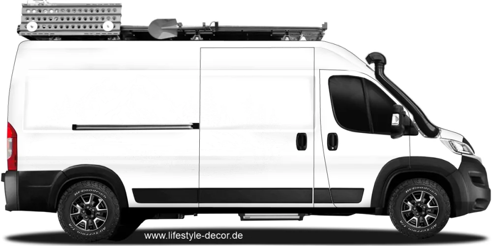Autoaufkleber Skandinavisches Bergpanorama auf hellem Reisemobil - Ansicht Farbauswahl Autoaufkleber Skandinavisches Bergpanorama auf hellem Reisemobil - Ansicht Farbauswahl