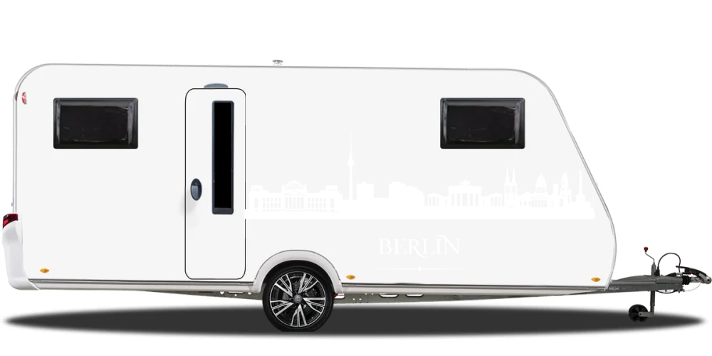 Autoaufkleber Skyline Berlin auf hellem Wohnwagen - Ansicht Farbauswahl Autoaufkleber Skyline Berlin auf hellem Wohnwagen - Ansicht Farbauswahl