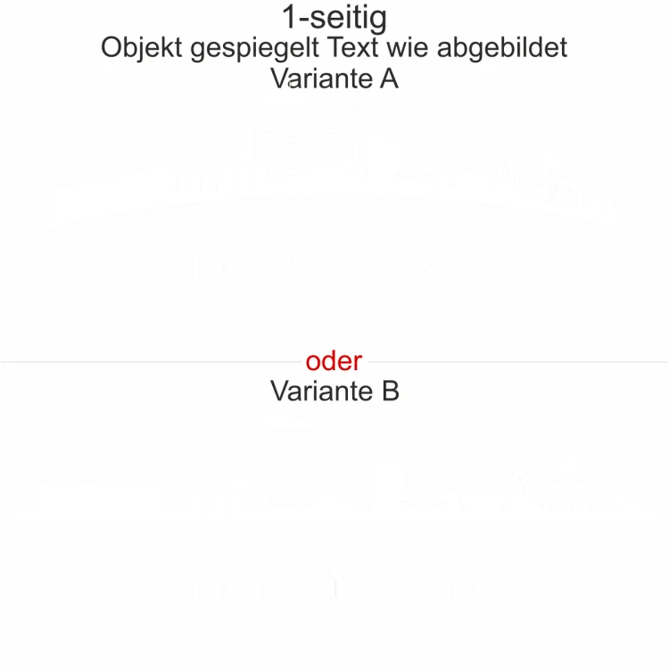 Autoaufkleber mit Dortmunder Skyline - Ansicht Ausrichtung mit Farbauswahl und Variante Autoaufkleber mit Dortmunder Skyline - Ansicht Ausrichtung mit Farbauswahl und Variante