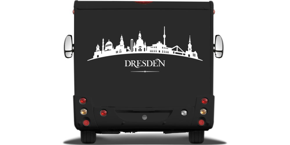 Konturen Dresdens als Aufkleber fürs Auto auf Heck von Wohnmobil oder Wohnwagen - Ansicht Farbauswahl