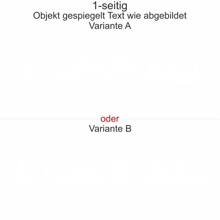 Konturen Dresdens als Aufkleber fürs Auto - Ansicht Ausrichtung mit Farbauswahl und Variante