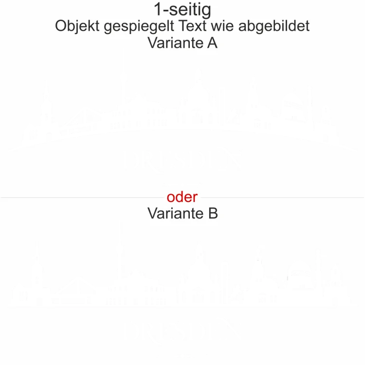 Konturen Dresdens als Aufkleber fürs Auto - Ansicht Ausrichtung mit Farbauswahl und Variante