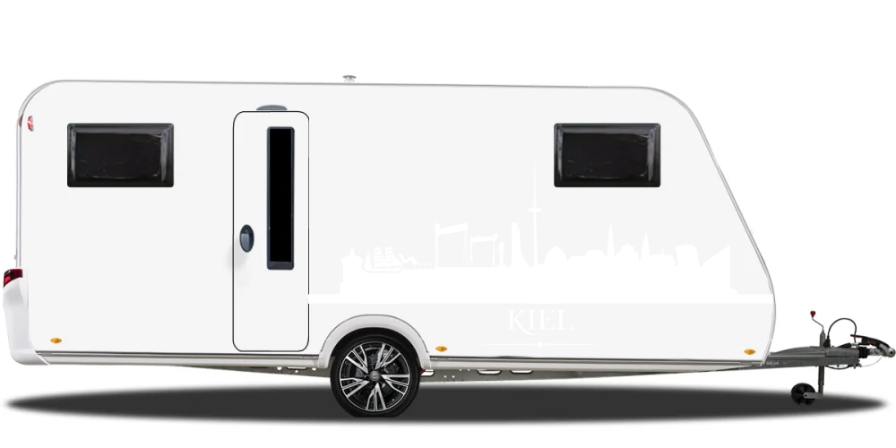 Cartattoo Skyline Kiel auf hellem Camper - Ansicht Farbauswahl Cartattoo Skyline Kiel auf hellem Camper - Ansicht Farbauswahl