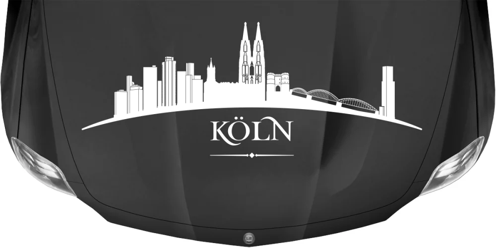 Aufkleber Fahrzeug Kölner Skyline auf dunkler Motorhaube - Ansicht Farbauswahl Aufkleber Fahrzeug Kölner Skyline auf dunkler Motorhaube - Ansicht Farbauswahl