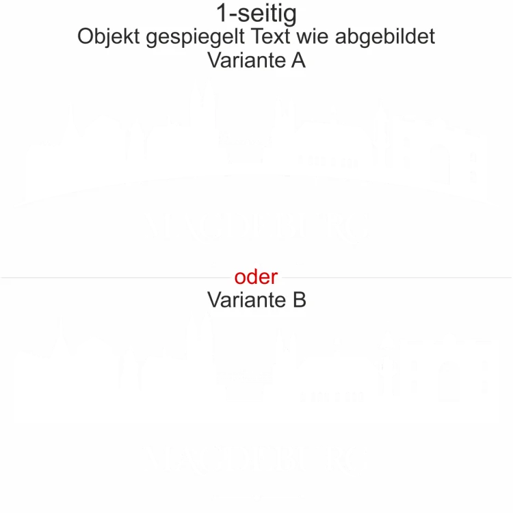 Magdeburger Skyline als Aufkleber für das Auto - Ansicht Ausrichtung mit Farbauswahl und Variante