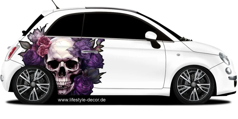 Autoaufkleber Totenkopf mit Blumen auf PKW