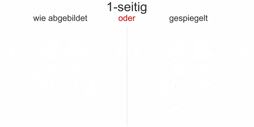 Autoaufkleber Totenkopf mit gekreuzten Säbel - Ansicht Ausrichtung und Farbauswahl