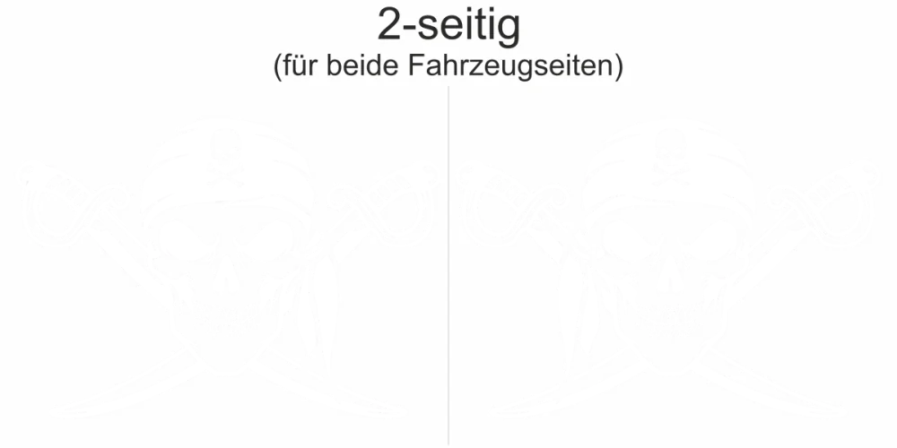 Autoaufkleber Totenkopf mit gekreuzten Säbel - Ansicht zweiseitig für beide Fahrzeugseiten und Farbauswahl