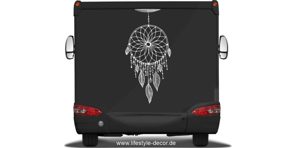 Autofolie mit Traumfängermotiv auf Heck von Wohnmobil oder Wohnwagen - Ansicht Farbauswahl