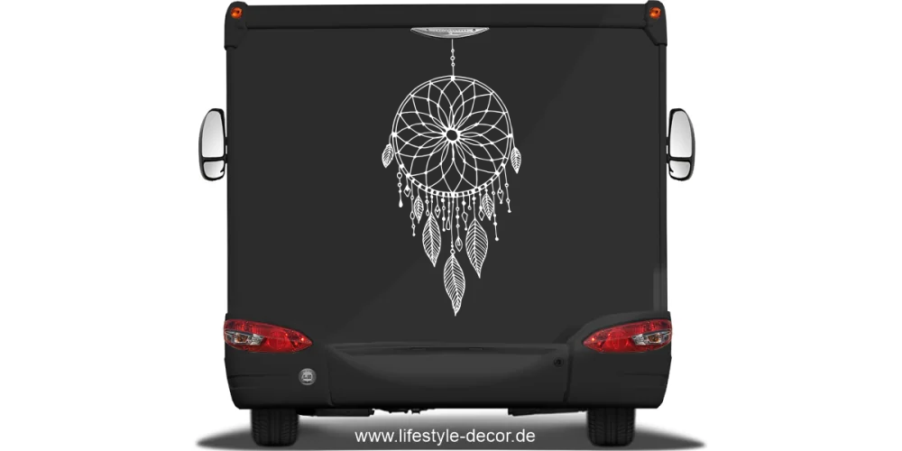 Autofolie mit Traumfängermotiv auf Heck von Wohnmobil oder Wohnwagen - Ansicht Farbauswahl