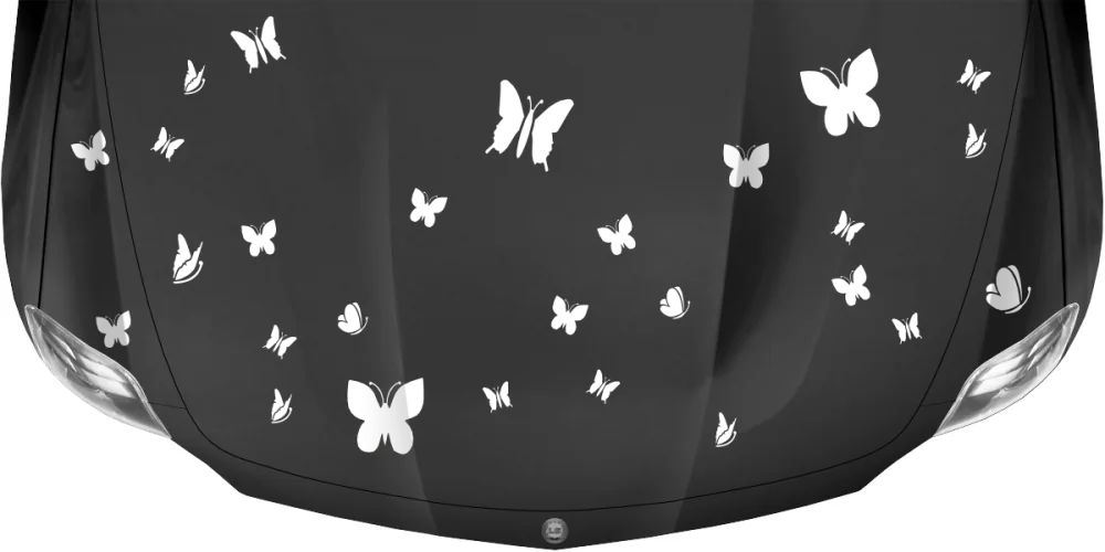 Autoaufkleber Traumhafte Schmetterlinge auf dunkler Motorhaube - Ansicht Farbauswahl