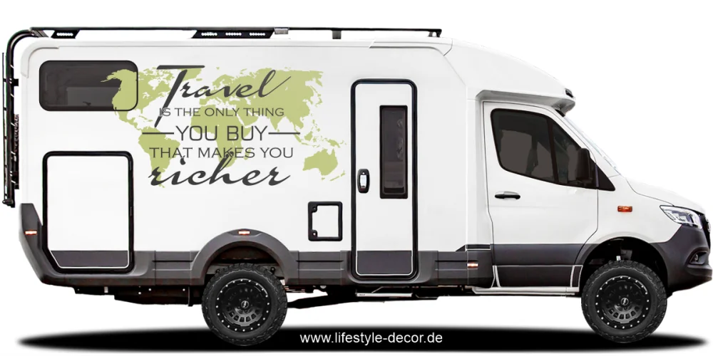 Autoaufkleber Travel is the only thing you buy that makes you richer auf hellem Camper Autoaufkleber Travel is the only thing you buy that makes you richer auf hellem Camper