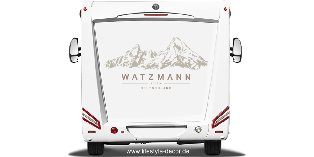 Autoaufkleber Watzmann auf Heck von Wohnwagen oder Wohnmobil