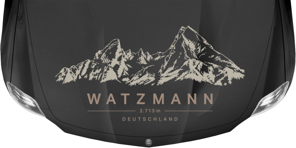 Autoaufkleber Watzmann auf dunkler Motorhaube