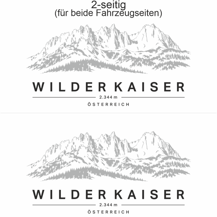 Autoaufkleber Wilder Kaiser - Ansicht zweiseitig für beide Fahrzeugseiten