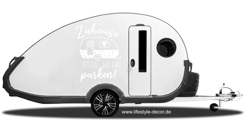 Autoaufkleber Zuhause ist auf der Seite eines Caravans Autoaufkleber Zuhause ist auf der Seite eines Caravans
