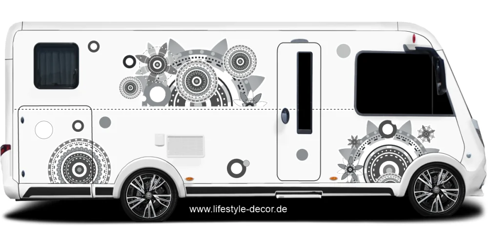 Autodekor Kunstvolles Design auf hellem Reisemobil - Ansicht Farbauswahl