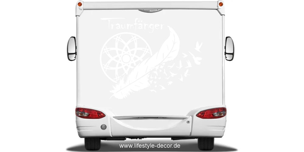 autodekor-traumfaenger-mit-text auf Heck von Wohnmobil oder Wohnwagen - Ansicht Farbauswahl