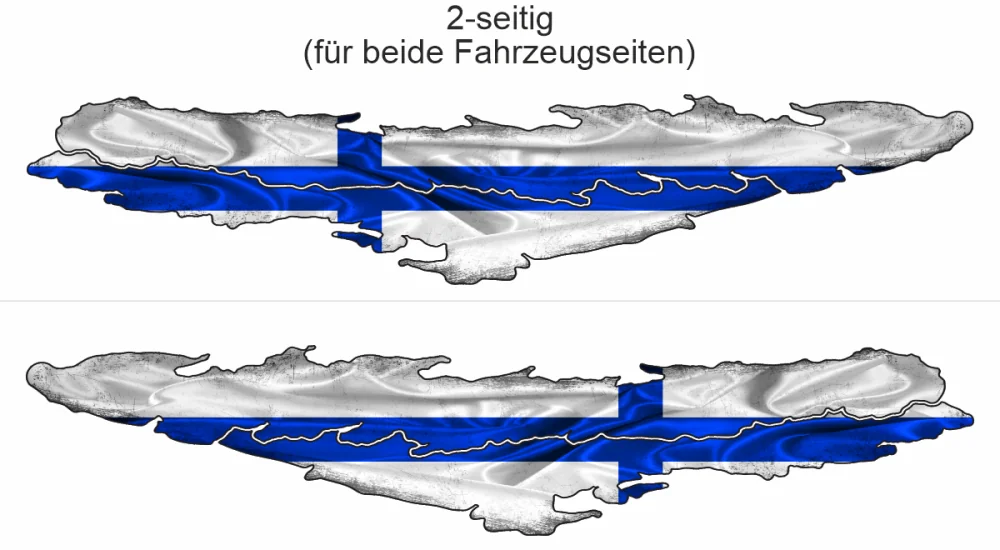 Autotaufkleber mit der Fahne von Finnland - Ansicht zweiseitig für beide Fahrzeugseiten