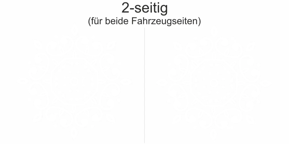 Autoaufkleber mit Mandalamotiv - Ansicht zweiseitig für beide Fahrzeugseiten und Farbauswahl