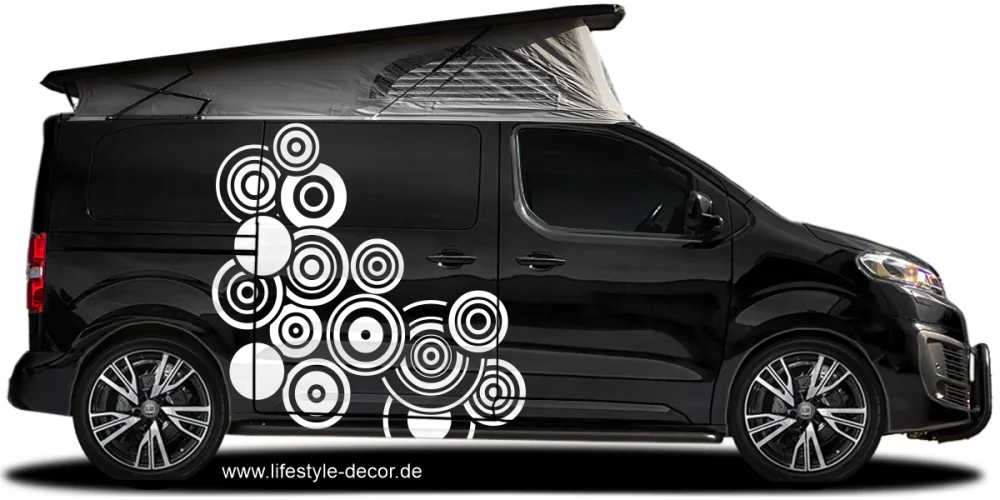 Autotattoo Retro Ornament auf dunklem Camper - Ansicht Farbauswahl Autotattoo Retro Ornament auf dunklem Camper - Ansicht Farbauswahl