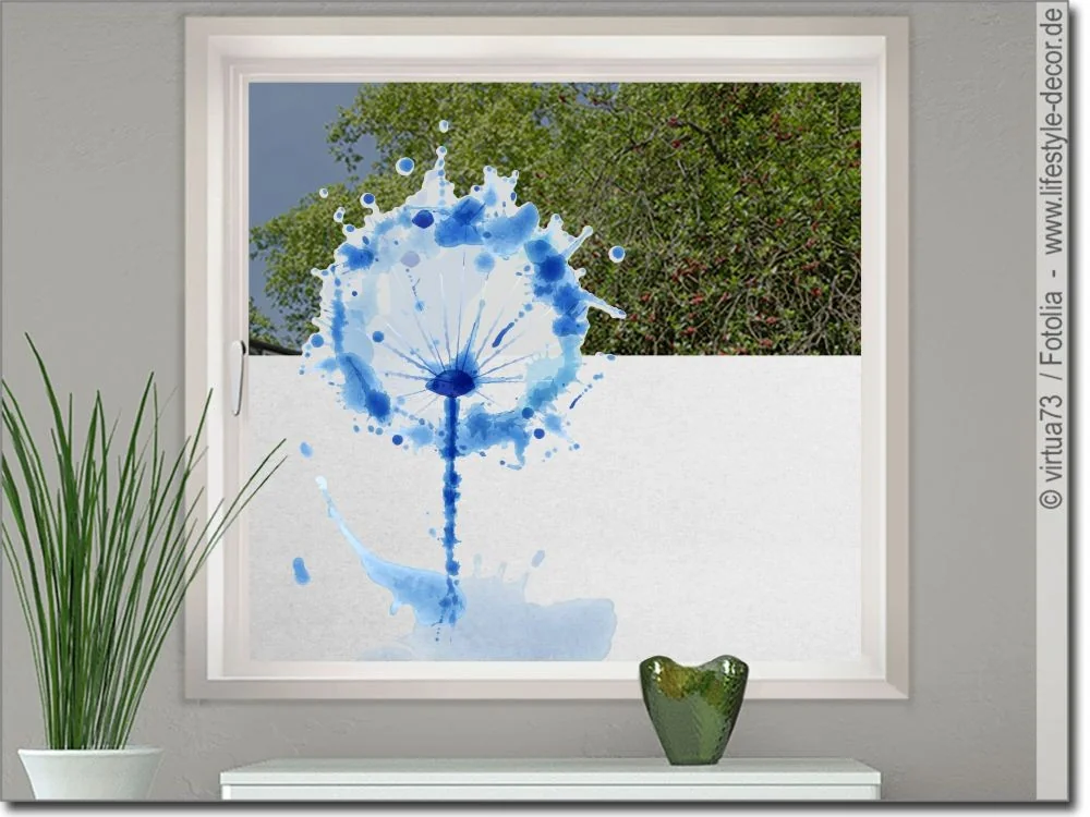 Pastell blaue Pusteblume auf Milchglasfolie gedruckt