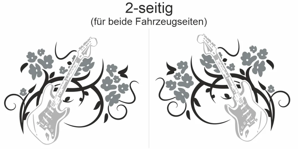 Bunter-Autoaufkleber-Rock-Love-Gitarre - Ansicht zweiseitig für beide Fahrzeugseiten Bunter-Autoaufkleber-Rock-Love-Gitarre - Ansicht zweiseitig für beide Fahrzeugseiten