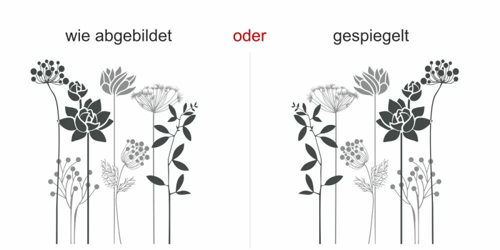 Buntes Wandtattoo mit Blumenwiese - Ansicht Ausrichtung Buntes Wandtattoo mit Blumenwiese - Ansicht Ausrichtung