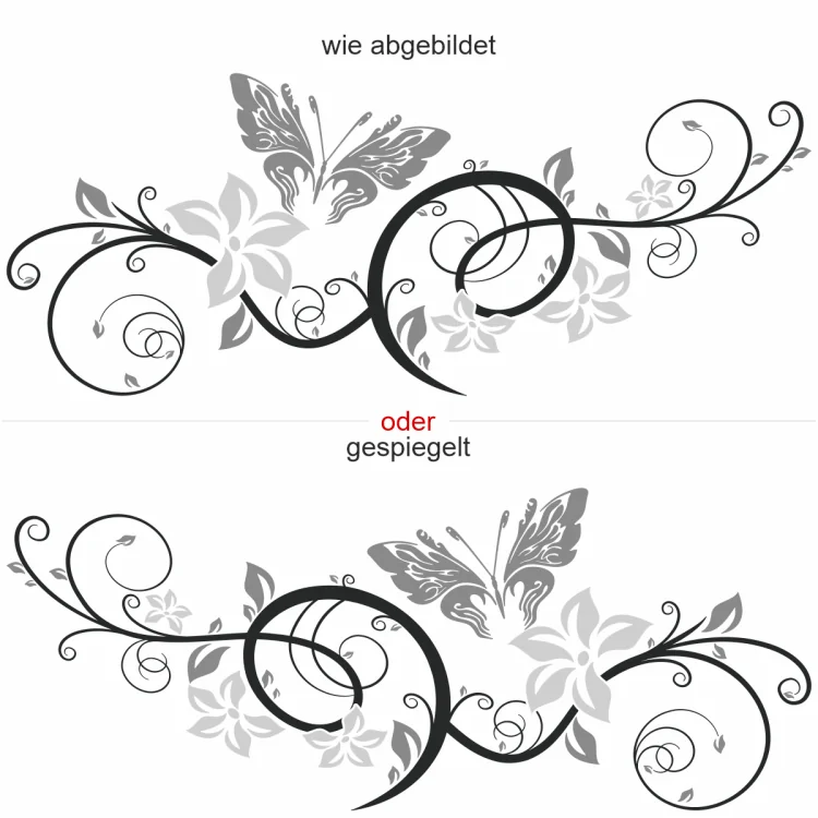 Wandtattoo mit buntem Styling Falter Ornament - Ansicht Ausrichtung Wandtattoo mit buntem Styling Falter Ornament - Ansicht Ausrichtung