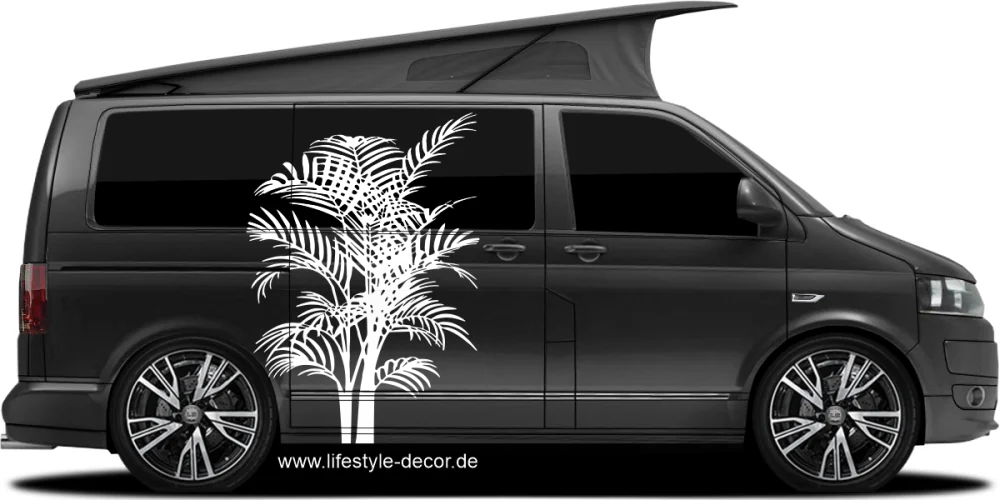 Autosticker Palmwedel auf dunklem Camper - Ansicht Farbauswahl Autosticker Palmwedel auf dunklem Camper - Ansicht Farbauswahl