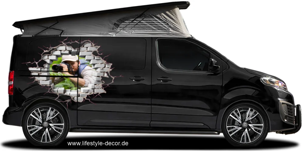 Eigenes Foto als Eigenes Foto als Autofolie Loch in der Mauer auf dunklem Campervan Eigenes Foto als Eigenes Foto als Autofolie Loch in der Mauer auf dunklem Campervan