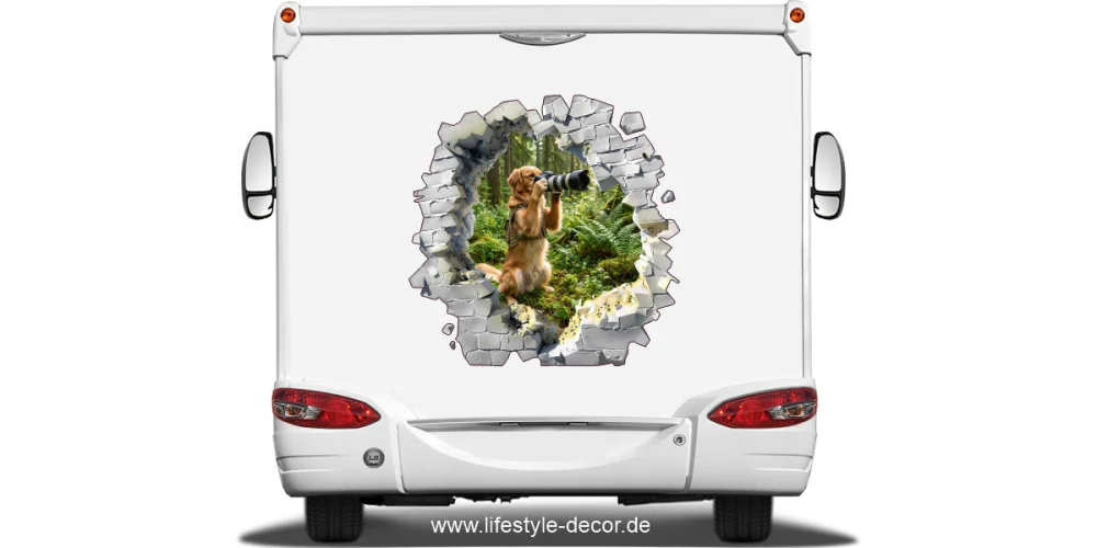 Eigenes Foto als Autofolie Loch in der Wand mit Hund